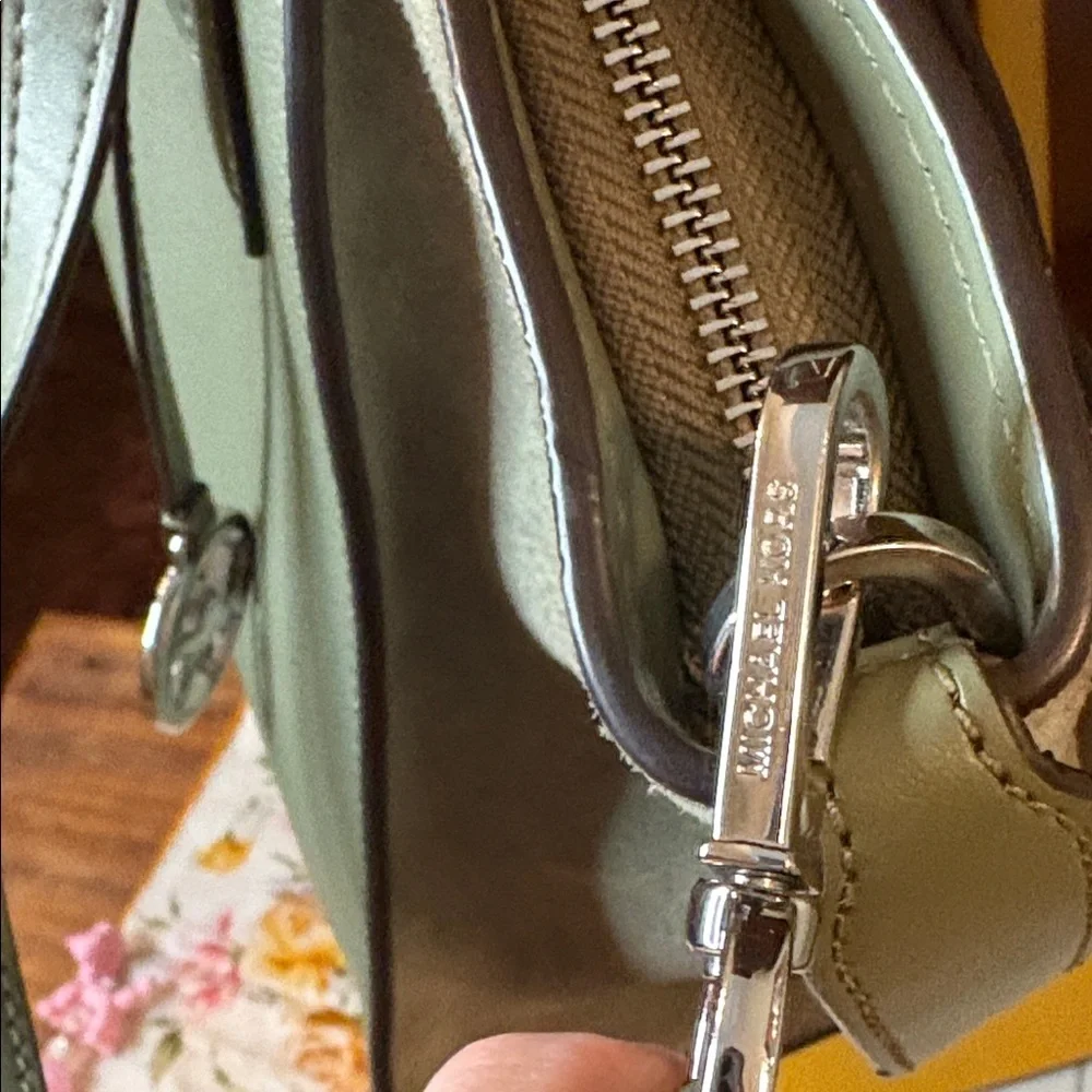Michael Kors Green with suede Avril top zip satchel